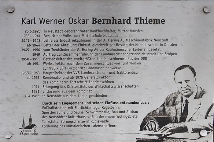 Gedenktafel von Dr. rer. oec. Bernhard Thieme Gedenktafel von Dr. rer. oec. Bernhard Thieme