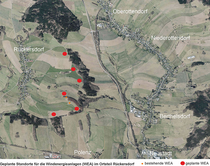 geplante Standorte und bestehende WEA  geplante Standorte und bestehende WEA